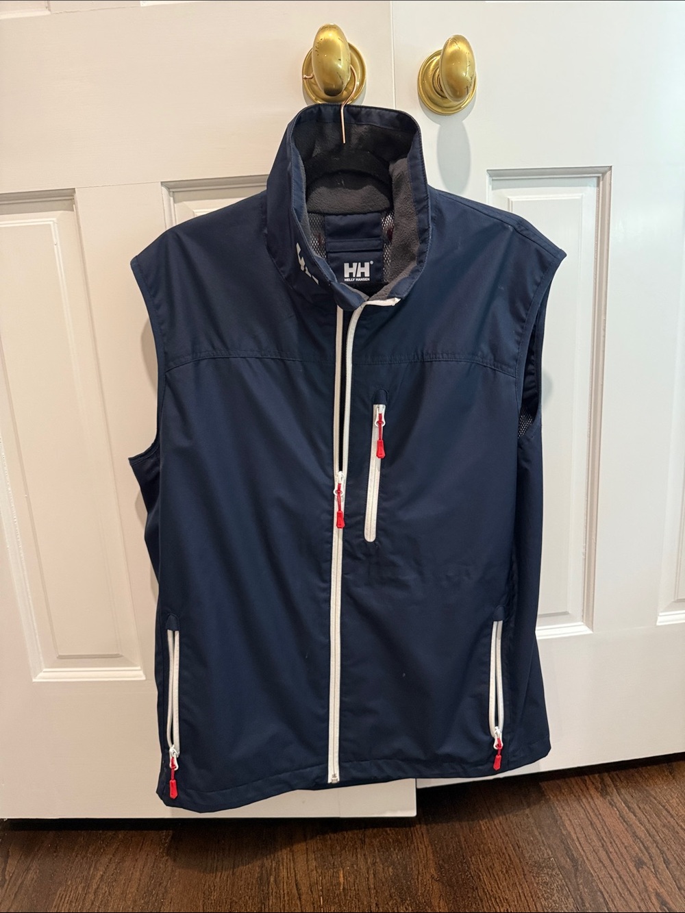 Helly Hansen Navy Softshell Vest with White Trim and Red Pulls
